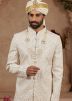 Cream Embroidered Groom Sherwani Set
