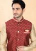 Golden Woven Kurta Pajama With Nehru Jacket