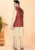 Golden Woven Kurta Pajama With Nehru Jacket