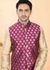 Golden Kurta Pajama With Nehru Jacket In Jacquard
