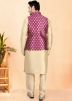 Golden Kurta Pajama With Nehru Jacket In Jacquard