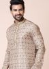 Brown Printed Men Kurta Pajama In Silk