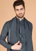 Grey Embroidered Viscose Men Kurta