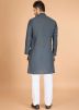 Grey Embroidered Viscose Men Kurta