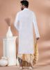 White Men Printed Dhoti Kurta Set In Dupion Silk