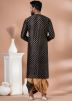 Black Printed Men Dhoti Kurta In Dupion Silk