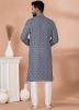 Grey Embroidered Men Georgette Kurta Pajama