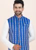 White Kurta Pajama With Woven Nehru Jacket