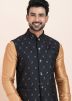 Golden Men Kurta Pajama With Nehru Jacket