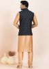 Golden Men Kurta Pajama With Nehru Jacket