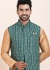 Golden Men Kurta Pajama With Nehru Jacket
