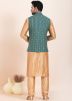 Golden Men Kurta Pajama With Nehru Jacket