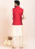 Cream Men Woven Kurta Pajama With Nehru Jacket
