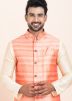 Cream Kurta Pajama With Woven Nehru Jacket