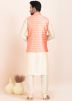 Cream Kurta Pajama With Woven Nehru Jacket