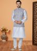 White Kurta Pajama With Embroidered Nehru Jacket