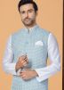White Men Kurta Pajama With Nehru Jacket