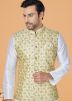 White Embroidered Men Kurta Pajama  With Nehru Jacket
