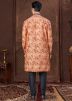 Peach Woven Kurta Pajama In Jacquard
