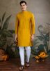 Yellow Kurta Wih Embroidered Nehru Jacket In Viscose