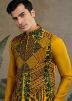 Yellow Kurta Wih Embroidered Nehru Jacket In Viscose