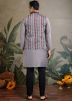 Grey Kurta Wih Embroidered Viscose Nehru Jacket