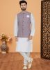 White Men Kurta Pajama With Nehru Jacket