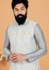 Grey Embroidered Kurta Pajama With Nehru Jacket