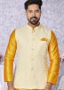 Yellow Men Kurta Pajama With Nehru Jacket