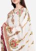 White Cotton Dupatta With Thread Embroidery