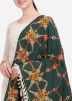 Thread Embroidered Green Dupatta In Cotton
