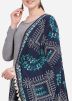Heavy Embroidered Blue Dupatta In Cotton