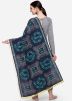 Heavy Embroidered Blue Dupatta In Cotton