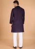 Purple Embroidered Kurta With Stole