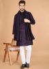 Purple Embroidered Kurta With Stole