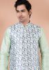 Green Kurta Pajama With Printed Nehru Jacket