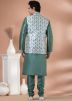 Green Printed Kurta Pajama With Nehhru Jacket