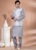 Grey Kurta Pajama With Printed Nehru Jacket