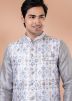 Grey Kurta Pajama With Printed Nehru Jacket