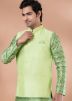 Green Printed Kurta Pajama With Nehhru Jacket