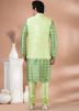 Green Printed Kurta Pajama With Nehhru Jacket