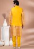 Yellow Printed Kurta Pajama With Nehru Jacket