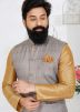 Brown Men Kurta Pajama With Embroidered Nehru Jacket