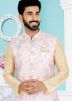 Cream Kurta Pajama With Printed Nehru Jacket