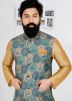 Brown Kurta Pajama With Printed Nehru Jacket
