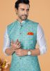 Off White Kurta Pajama With Printed Nehru Jacket