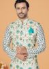 Off White Printed Kurta Pajama With Nehru Jacket