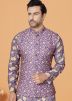 Purple Printed Kurta Pajama With Nehru Jacket