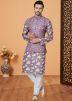 Purple Printed Kurta Pajama With Nehru Jacket