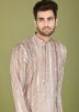 Beige Embroidered Rayon Men Kurta